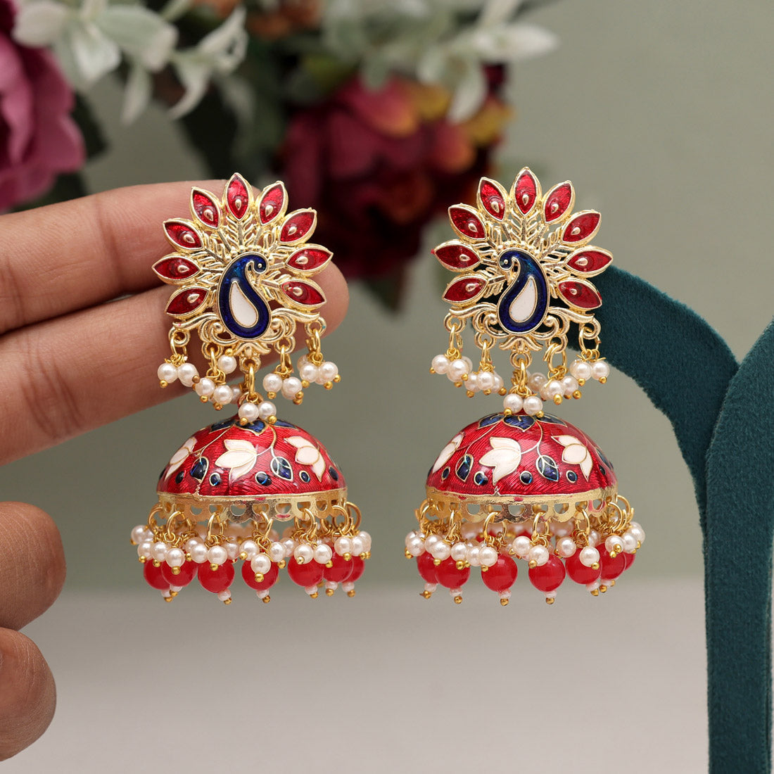 Red Color Meenakari Earrings (MKE1981RED) - preyans.com