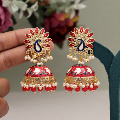 Red Color Meenakari Earrings (MKE1981RED) - preyans.com