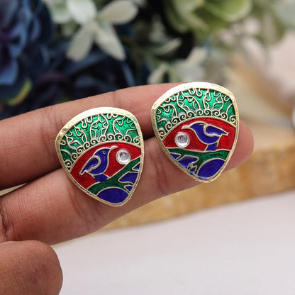 Maroon & Green Color Meenakari Earrings (MKE1982MG) - preyans.com