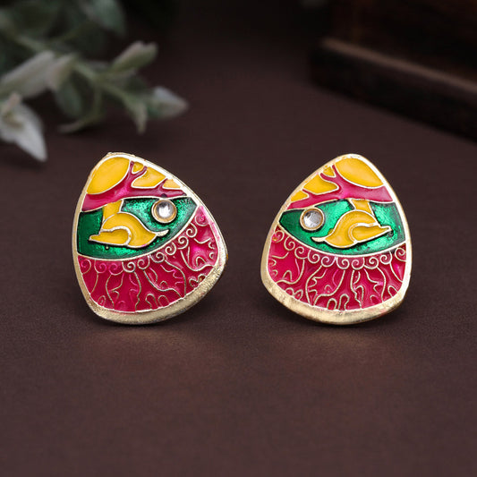 Rani & Yellow Color Meenakari Earrings (MKE1982RNIYLW) - preyans.com