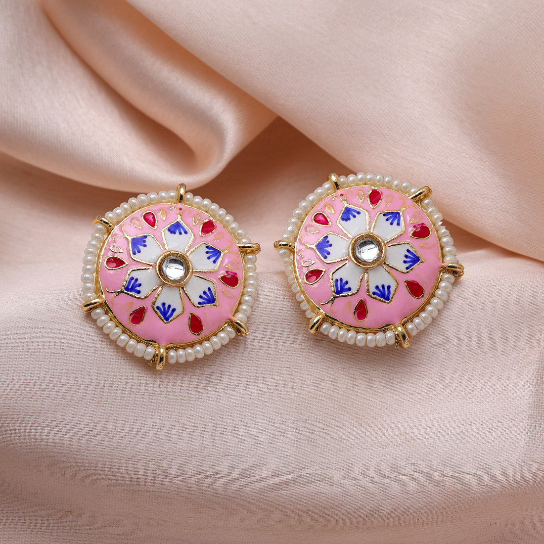 Pink Color Meenakari Earrings (MKE1984PNK) - preyans.com