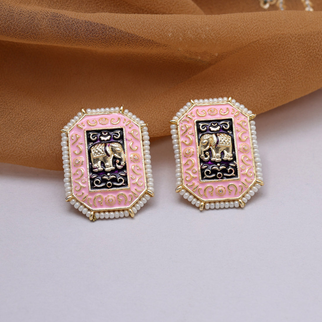 Pink Color Meenakari Earrings (MKE1985PNK) - preyans.com