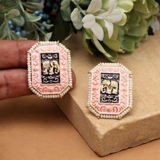 Pink Color Meenakari Earrings (MKE1985PNK) - preyans.com