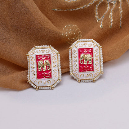 White Color Meenakari Earrings (MKE1985WHT) - preyans.com