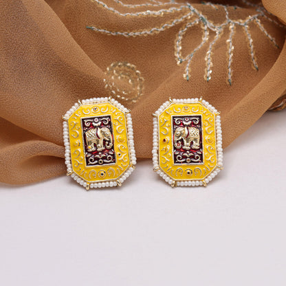 Yellow Color Meenakari Earrings (MKE1985YLW) - preyans.com