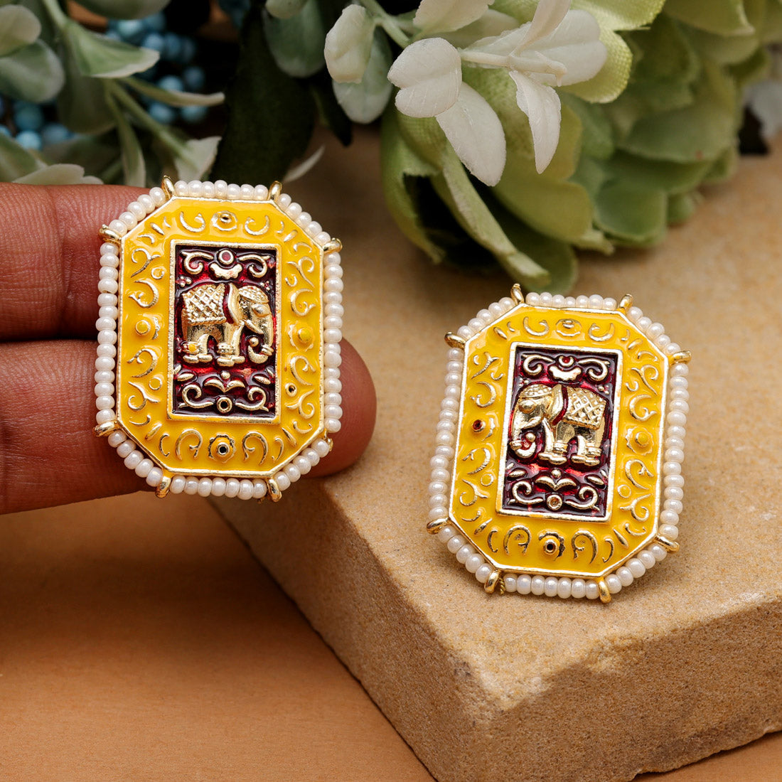 Yellow Color Meenakari Earrings (MKE1985YLW) - preyans.com