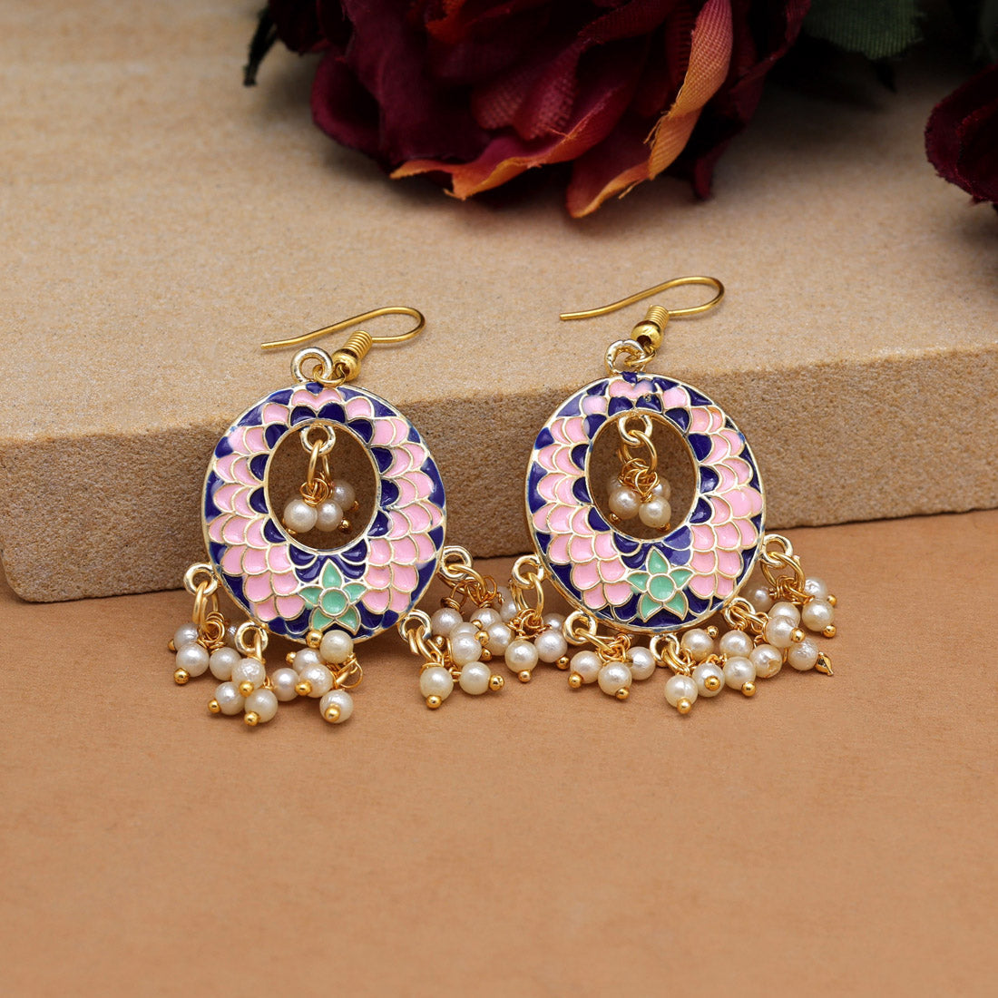 Pink Color Meenakari Earrings (MKE1986PNK) - preyans.com