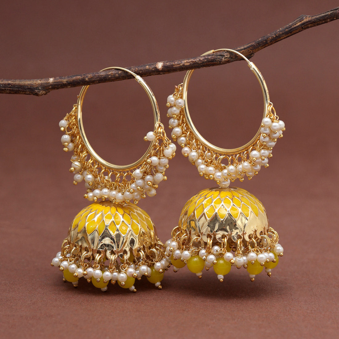 Yellow Color Meenakari Earrings (MKE1987YLW) - preyans.com