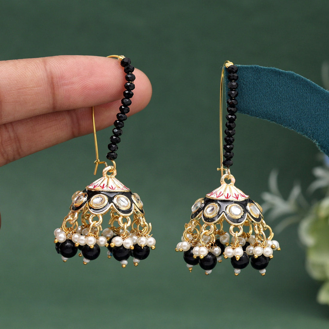 Black Color Meenakari Earrings (MKE1988BLK) - preyans.com