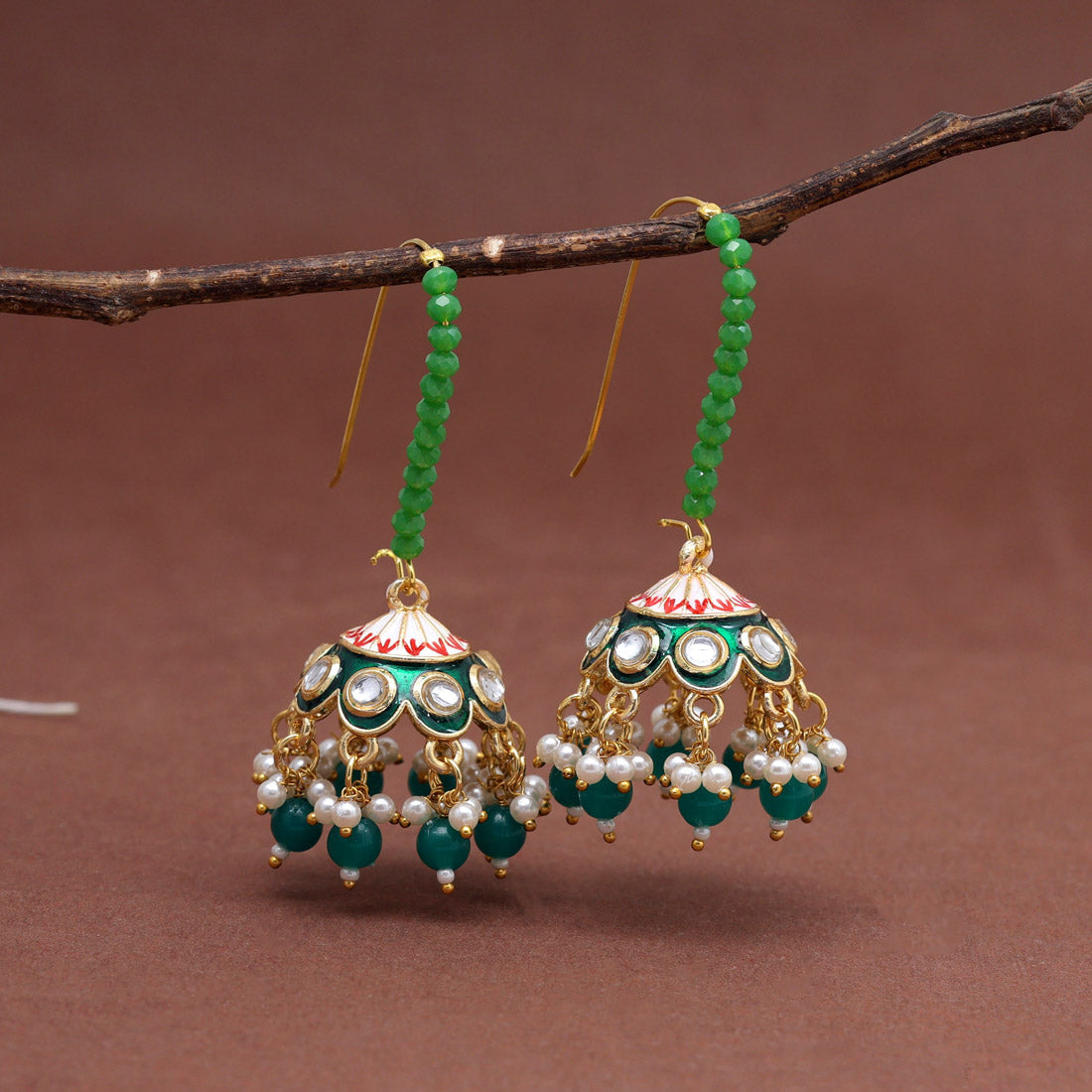 Green Color Meenakari Earrings (MKE1988GRN) - preyans.com