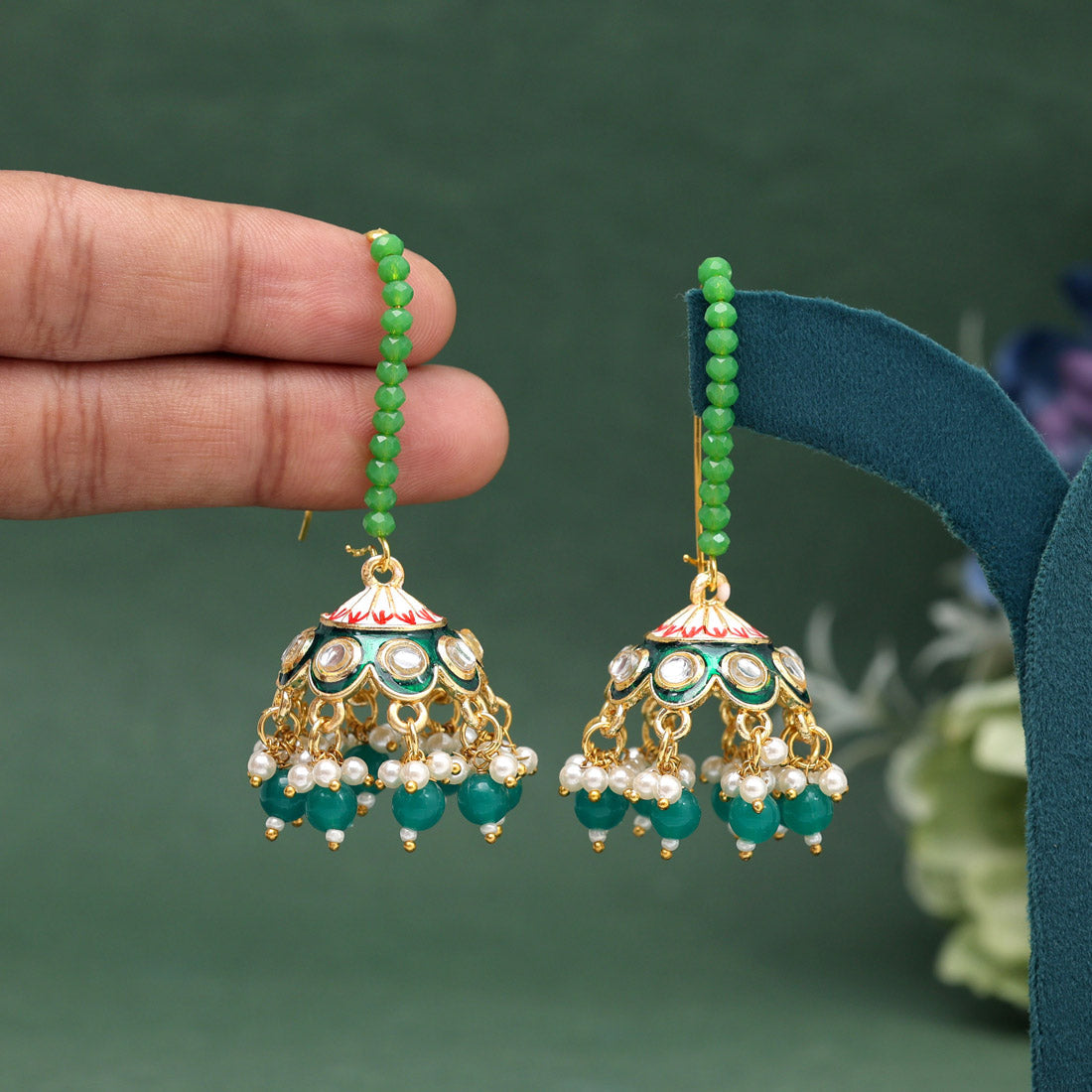 Green Color Meenakari Earrings (MKE1988GRN) - preyans.com