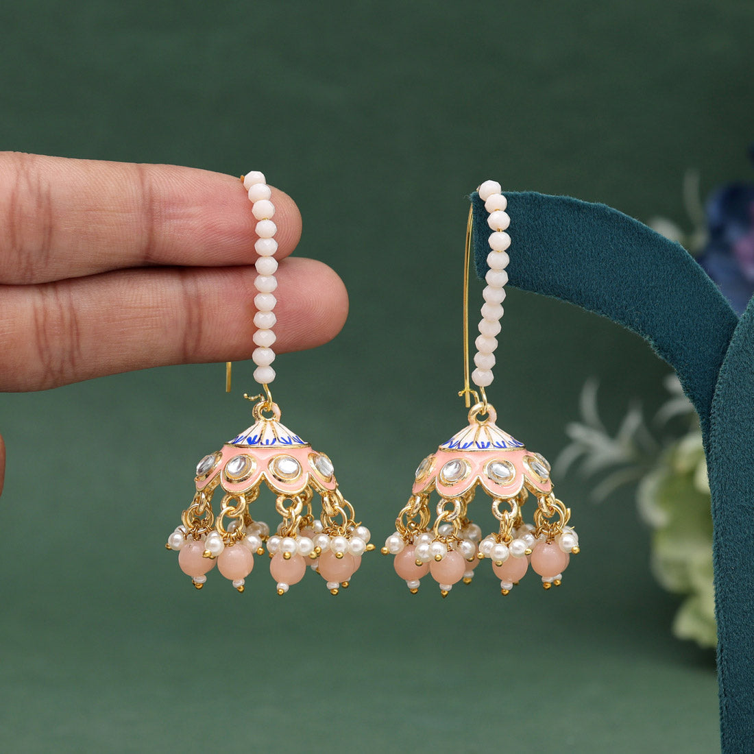 Peach Color Meenakari Earrings (MKE1988PCH) - preyans.com