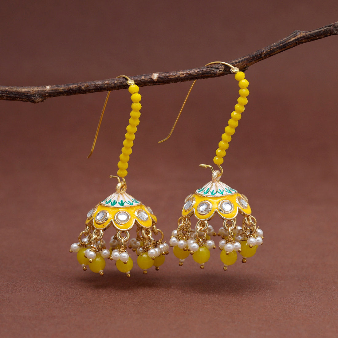 Yellow Color Meenakari Earrings (MKE1988YLW) - preyans.com