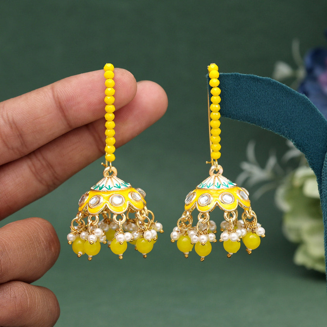 Yellow Color Meenakari Earrings (MKE1988YLW) - preyans.com