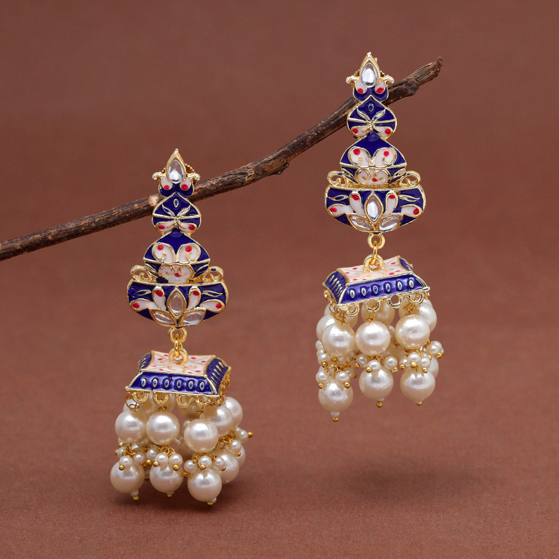 Blue Color Meenakari Earrings (MKE1989BLU) - preyans.com