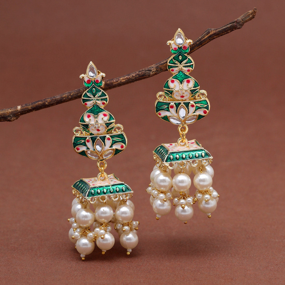 Green Color Meenakari Earrings (MKE1989GRN) - preyans.com