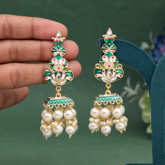 Green Color Meenakari Earrings (MKE1989GRN) - preyans.com