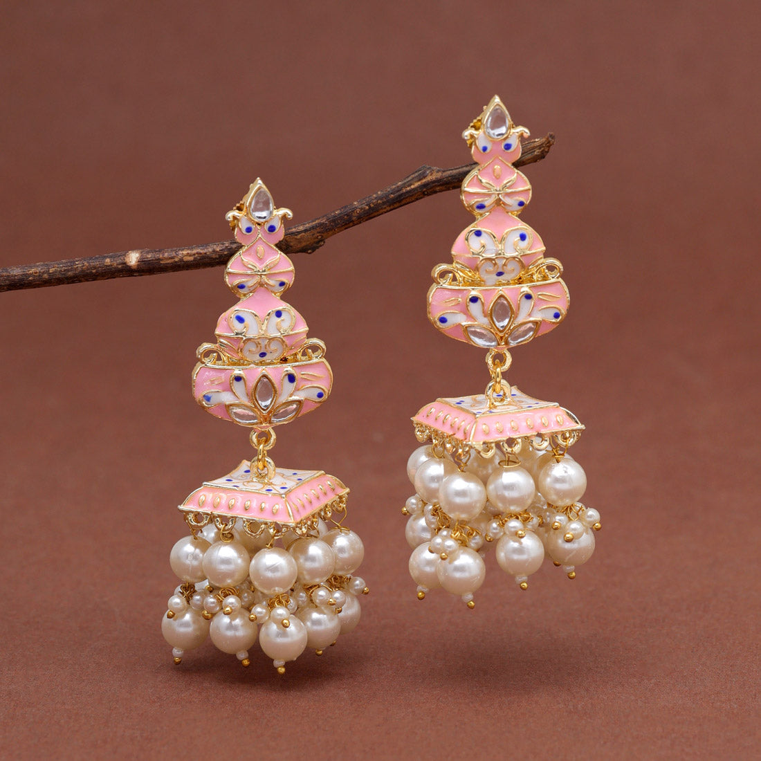 Pink Color Meenakari Earrings (MKE1989PNK) - preyans.com