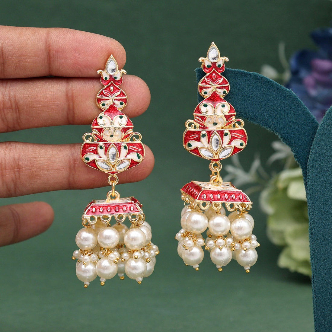 Red Color Meenakari Earrings (MKE1989RED) - preyans.com