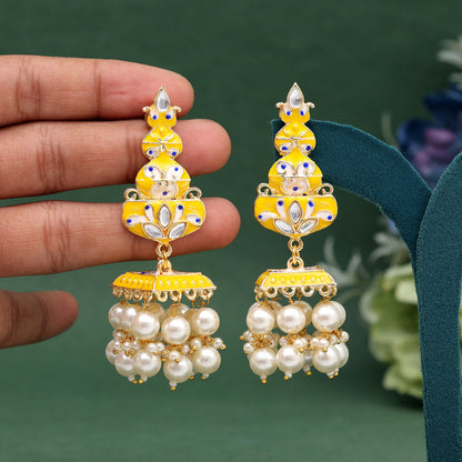 Yellow Color Meenakari Earrings (MKE1989YLW) - preyans.com