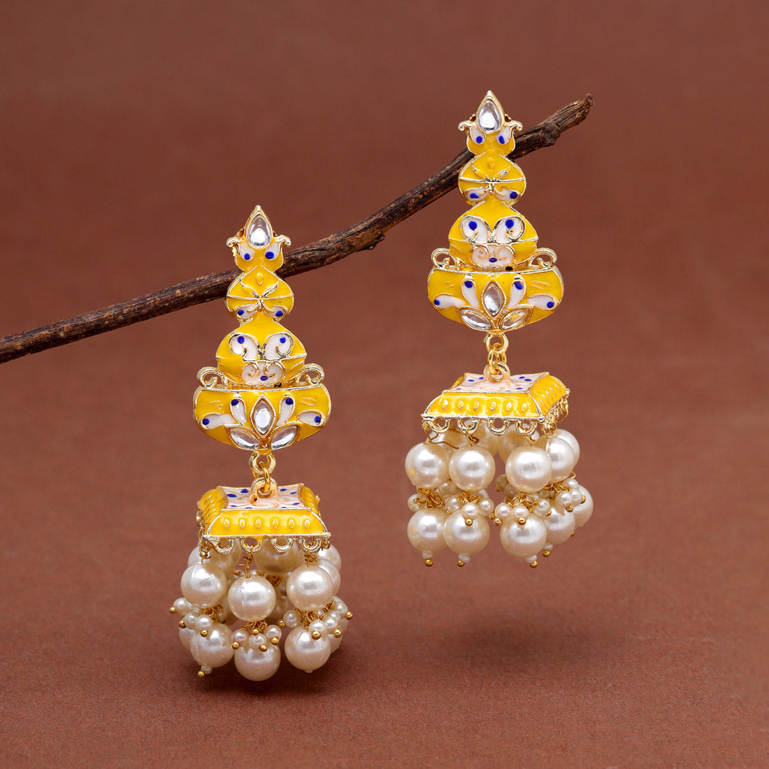 Yellow Color Meenakari Earrings (MKE1989YLW) - preyans.com