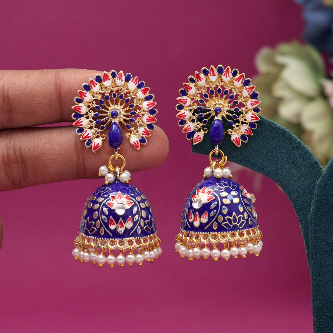 Blue Color Meenakari Earrings (MKE1993BLU) - preyans.com