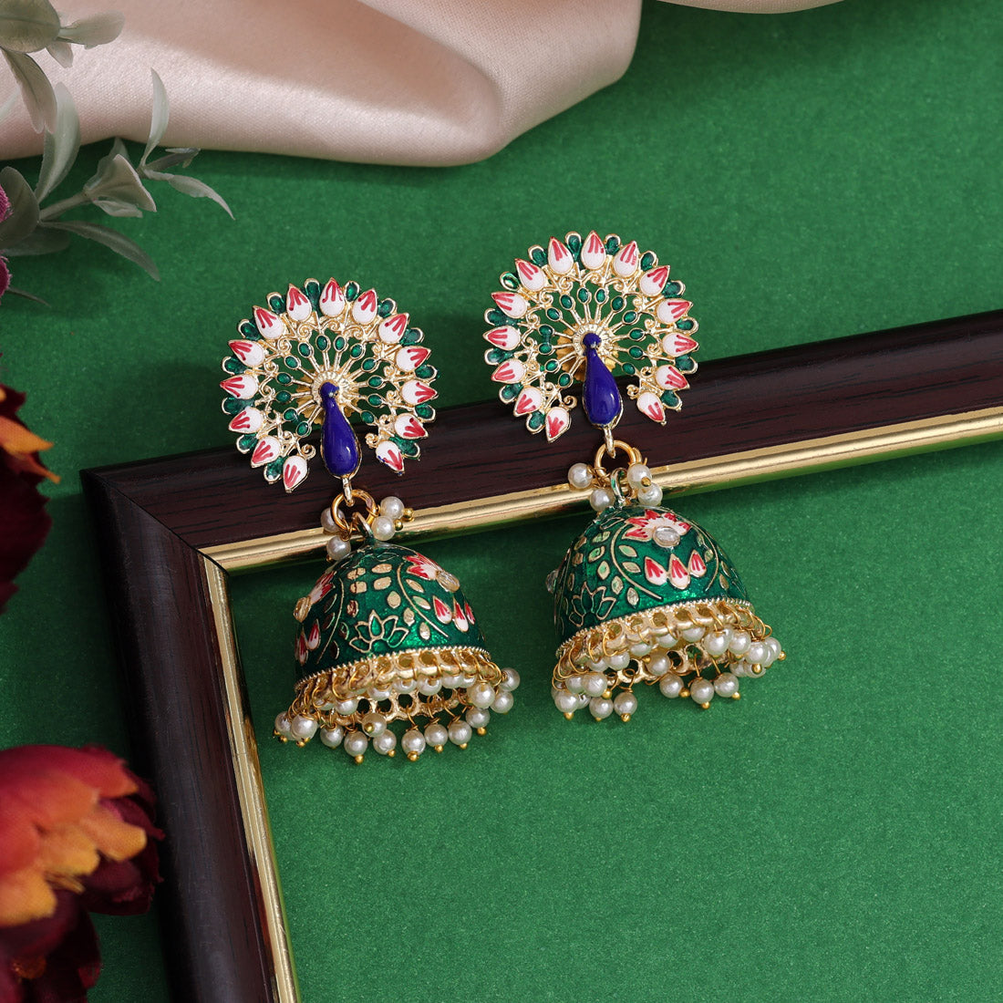 Green Color Meenakari Earrings (MKE1993GRN) - preyans.com