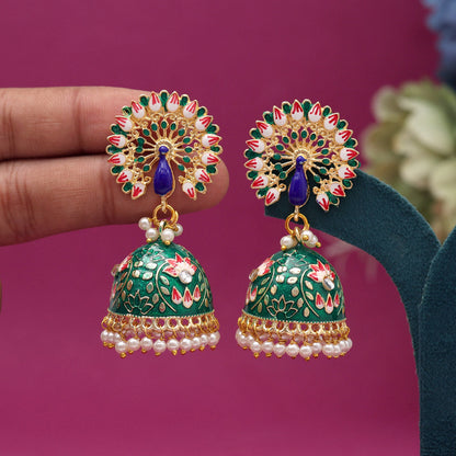 Green Color Meenakari Earrings (MKE1993GRN) - preyans.com