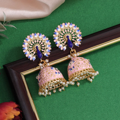 Pink Color Meenakari Earrings (MKE1993PNK) - preyans.com