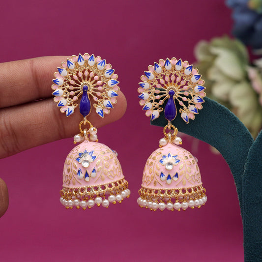 Pink Color Meenakari Earrings (MKE1993PNK) - preyans.com