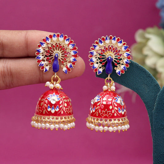 Red Color Meenakari Earrings (MKE1993RED) - preyans.com