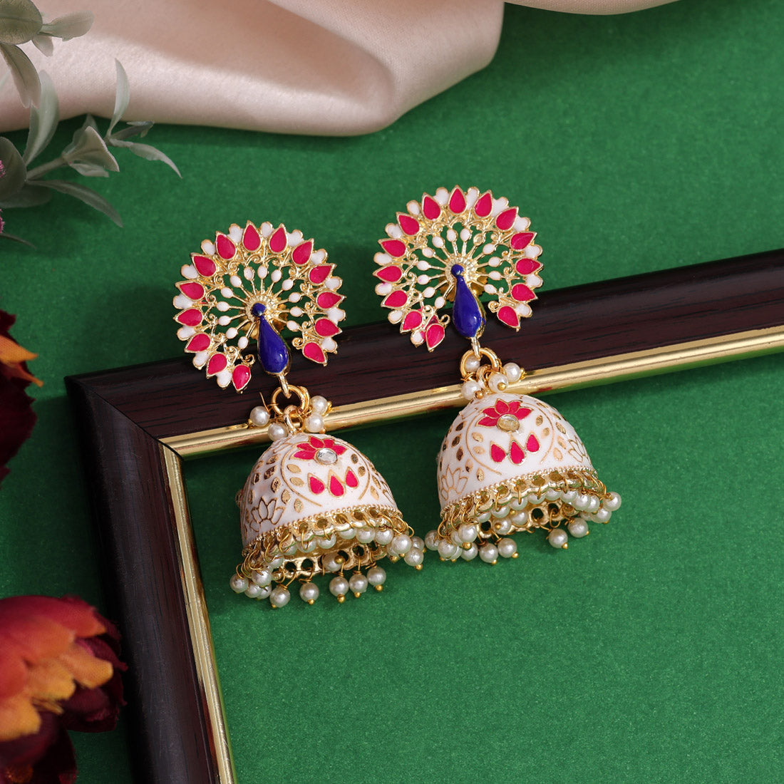 White Color Meenakari Earrings (MKE1993WHT) - preyans.com