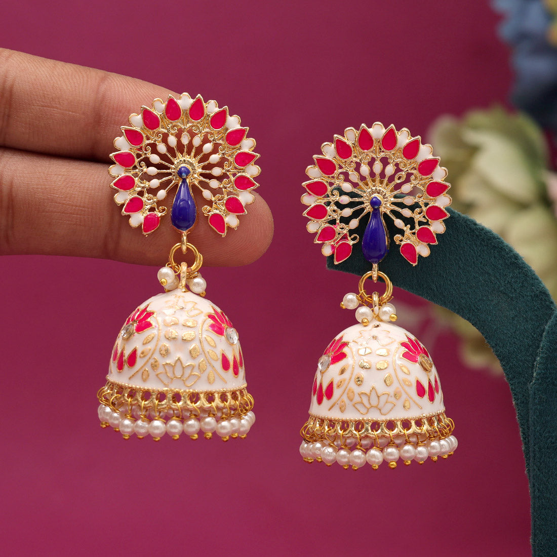 White Color Meenakari Earrings (MKE1993WHT) - preyans.com