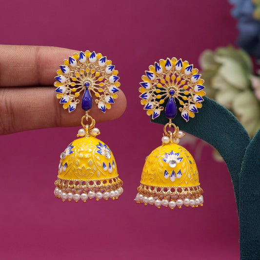 Yellow Color Meenakari Earrings (MKE1993YLW) - preyans.com