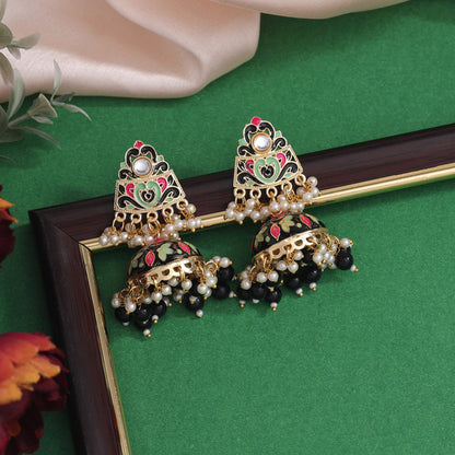 Black Color Meenakari Earrings (MKE1994BLK) - preyans.com