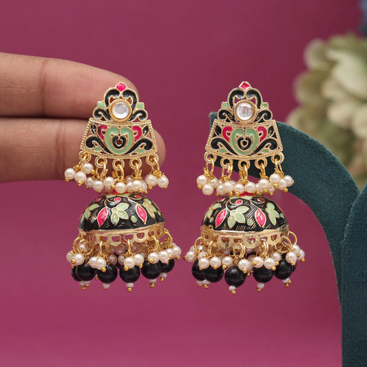 Black Color Meenakari Earrings (MKE1994BLK) - preyans.com