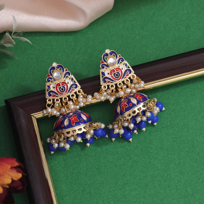 Blue Color Meenakari Earrings (MKE1994BLU) - preyans.com