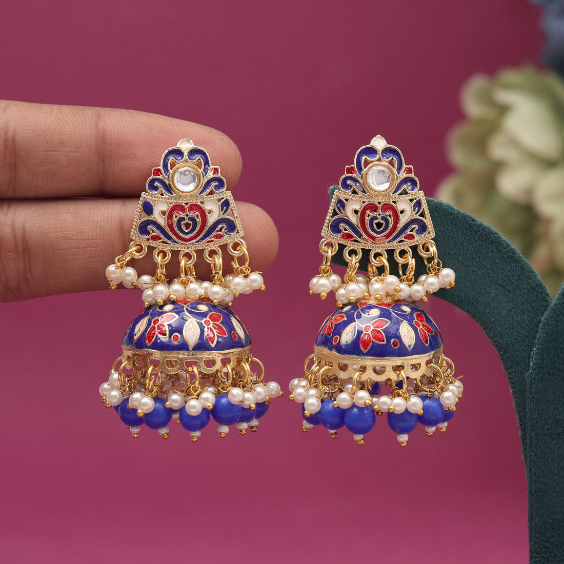 Blue Color Meenakari Earrings (MKE1994BLU) - preyans.com