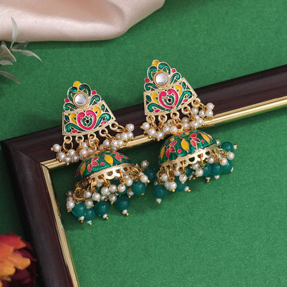 Green Color Meenakari Earrings (MKE1994GRN) - preyans.com