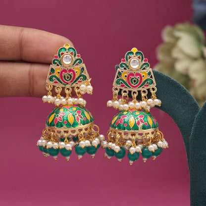 Green Color Meenakari Earrings (MKE1994GRN) - preyans.com