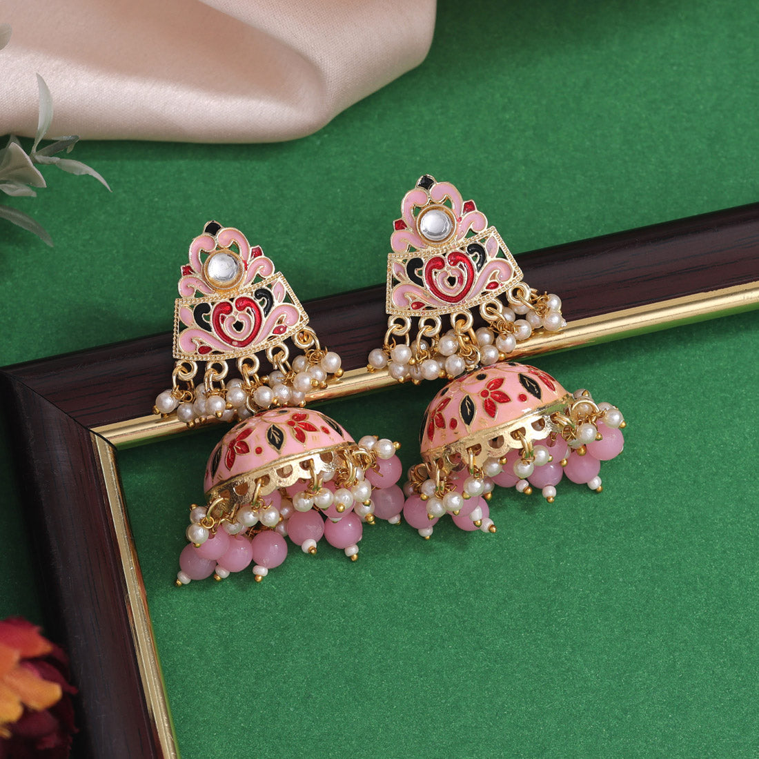 Pink Color Meenakari Earrings (MKE1994PNK) - preyans.com