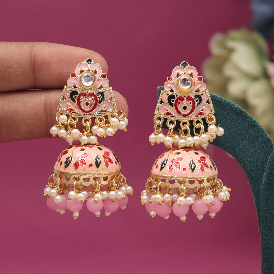 Pink Color Meenakari Earrings (MKE1994PNK) - preyans.com