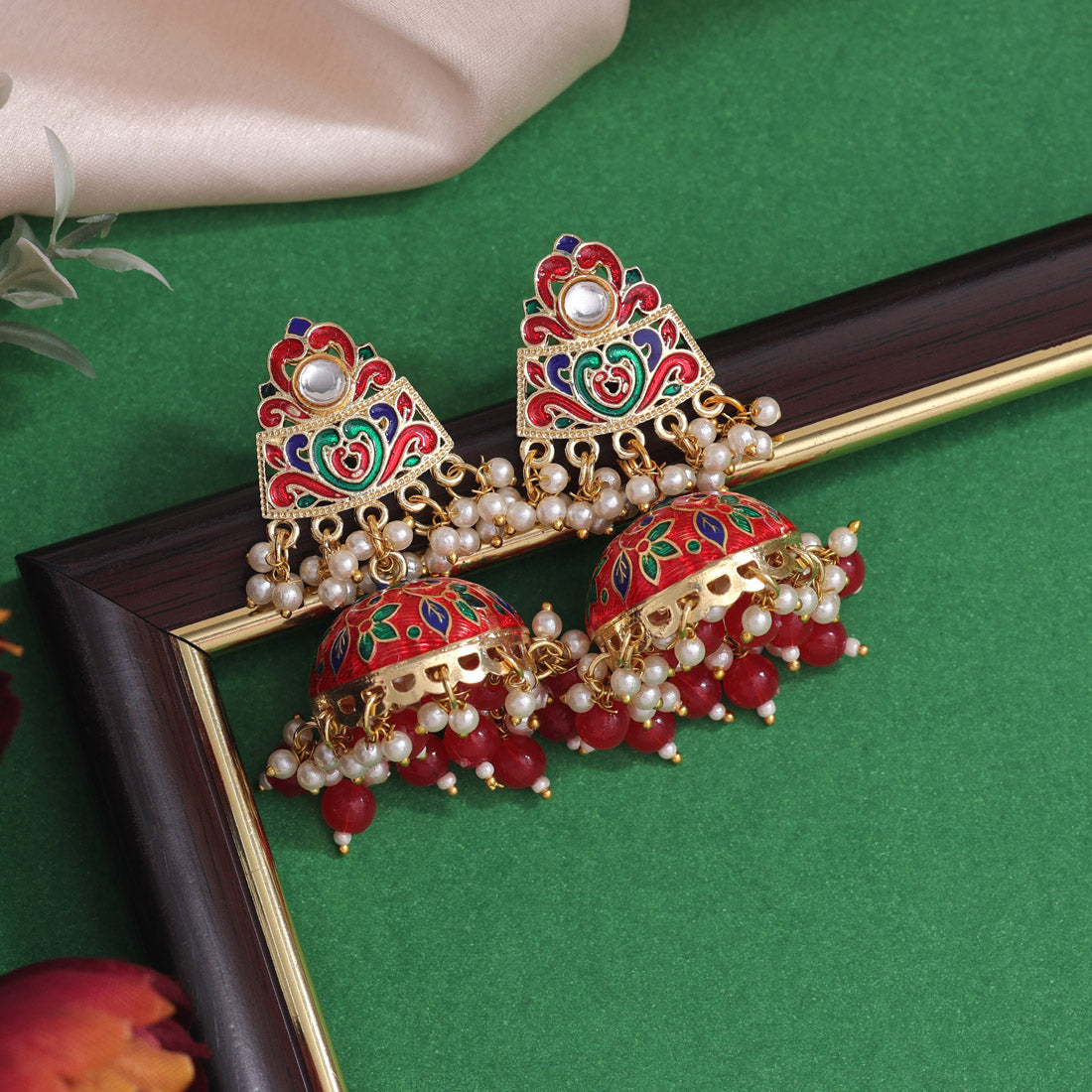 Red Color Meenakari Earrings (MKE1994RED) - preyans.com