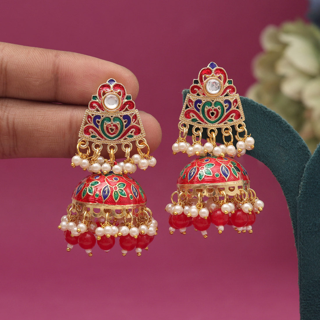 Red Color Meenakari Earrings (MKE1994RED) - preyans.com