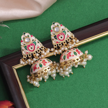 White Color Meenakari Earrings (MKE1994WHT) - preyans.com