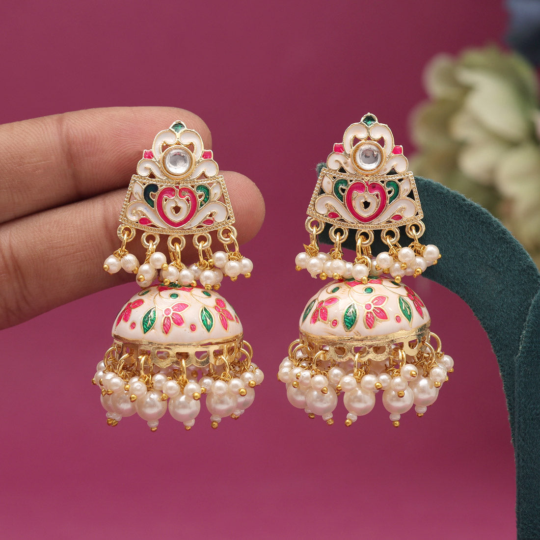 White Color Meenakari Earrings (MKE1994WHT) - preyans.com