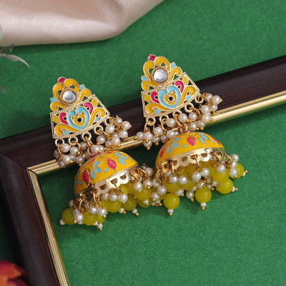 Yellow Color Meenakari Earrings (MKE1994YLW) - preyans.com