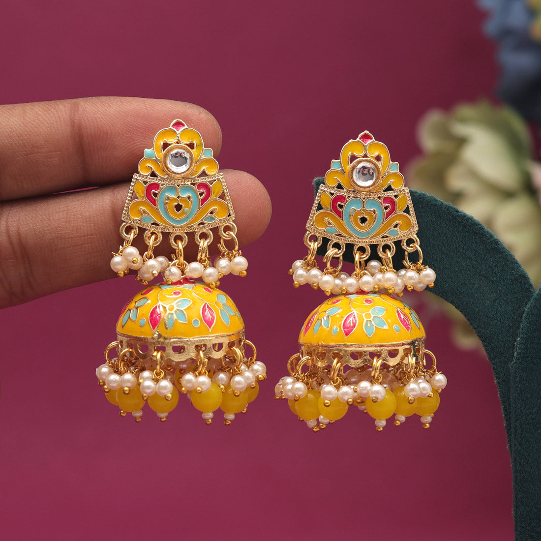 Yellow Color Meenakari Earrings (MKE1994YLW) - preyans.com