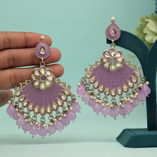 Light Purple Color Kundan Meenakari Earrings (MKE1995LPRP) - preyans.com