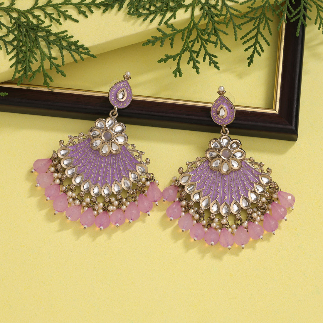 Light Purple Color Kundan Meenakari Earrings (MKE1995LPRP) - preyans.com